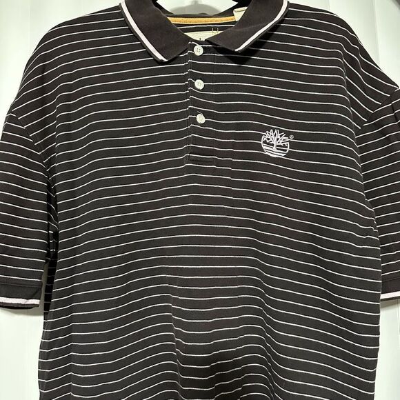 Timberland black/white striped polo style shirt sleeve top - Picture 2 of 5